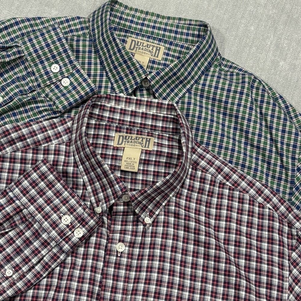 Duluth Trading Button Down Shirt Mens 2XLT Lot Of 2 Green Red Plaid Long Sleeve